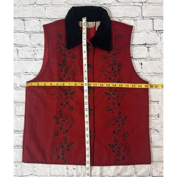 Vintage Life Style Classic Vest Red Embroidered Reindeer Button Wool Christmas - Picture 3 of 11